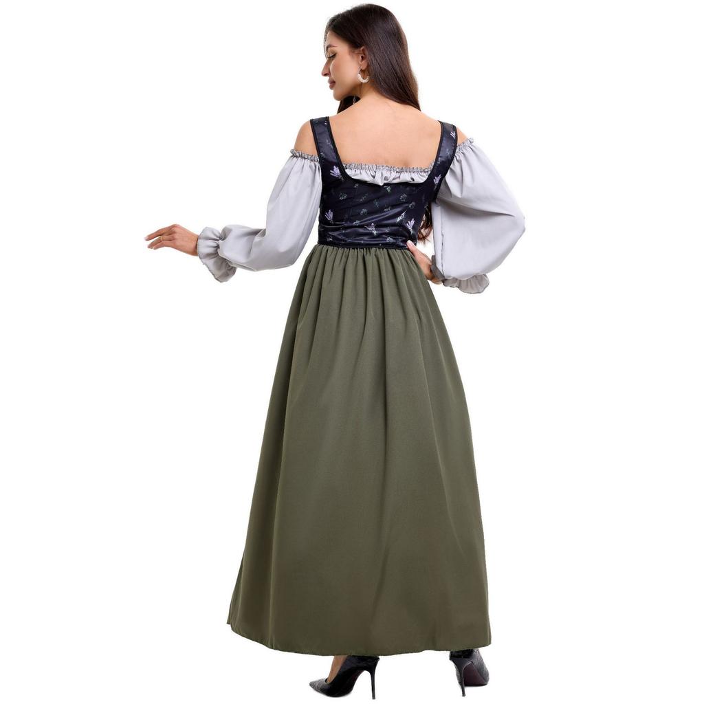 Halloween Scottish Colonial Manor Maid Costume, European Medieval Retro Court Dress