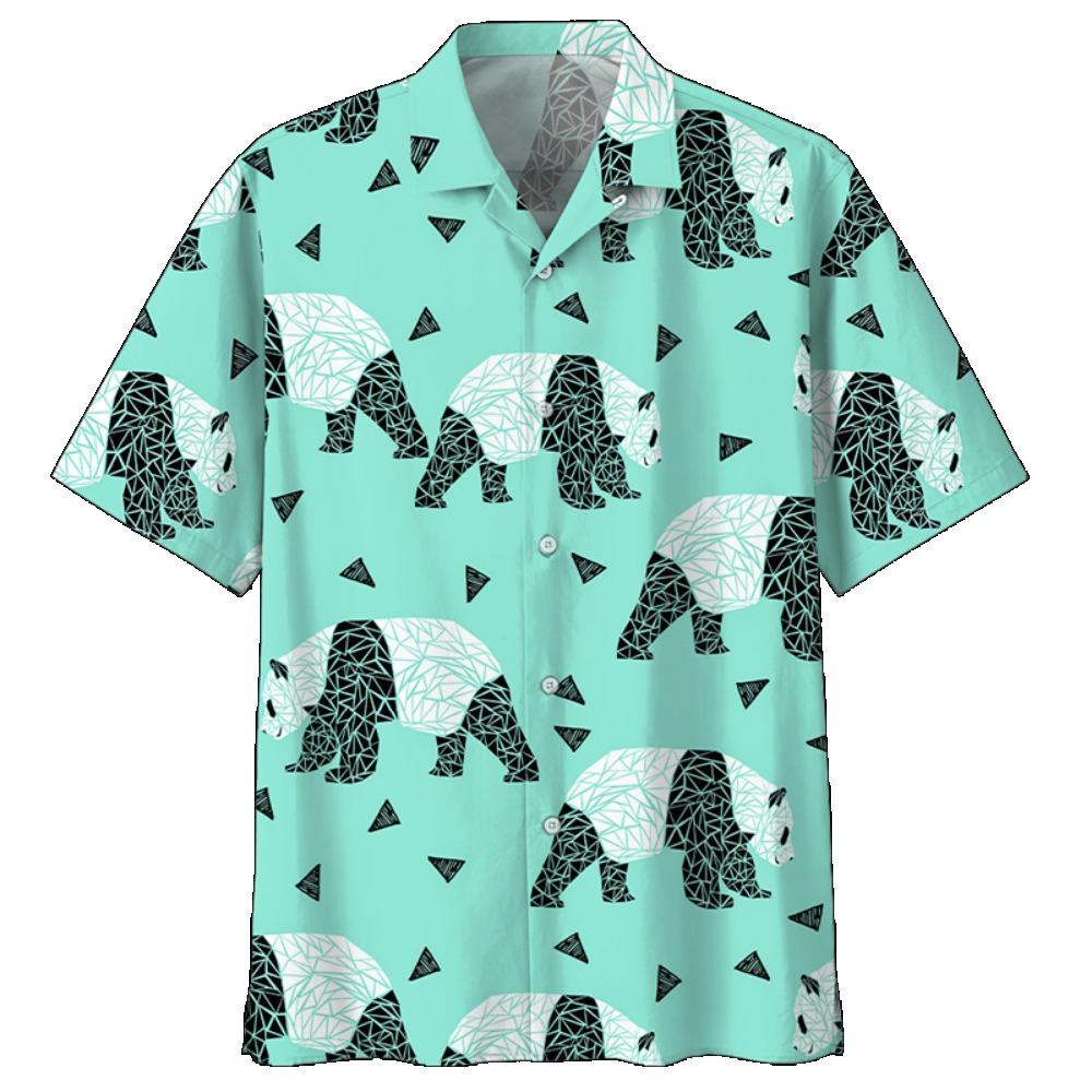 Cute Polar Bear Pattern Aloha Shirt For Men 3D Printed Panda Animal Short Sleeve Loose Lapel Hawaiian Shirts Button Blouse