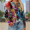 Autumn and Winter Women's Animal 3D Printed Crew Neck Long Sleeve T-Shirt