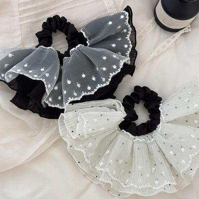 Sweet Polka Dot Lace Skirt Korean Hair Tie Large Mesh Gauze Large Intestine Circle Light Luxury Fashionable for Girls Band Women