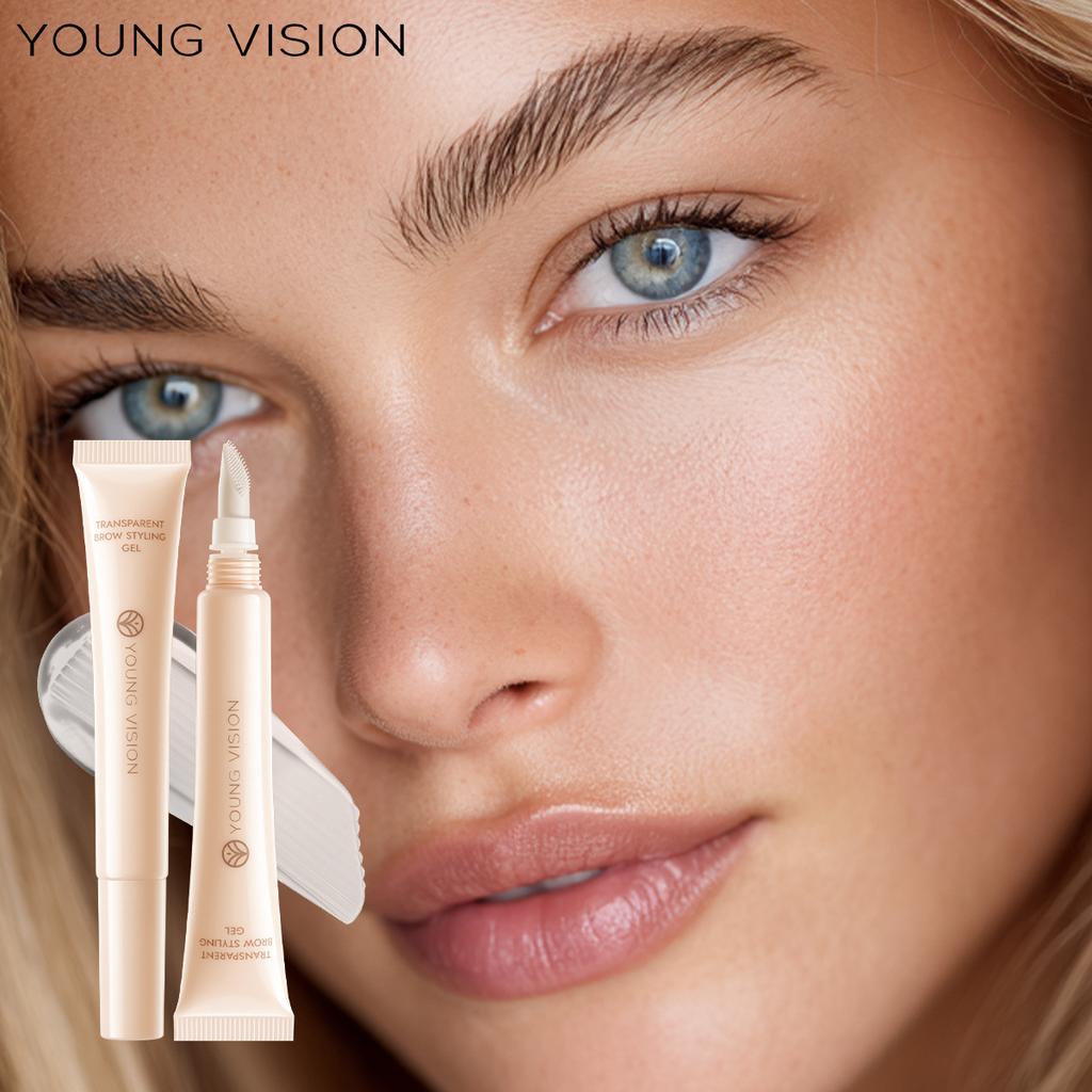 YOUNG VISION Gel Transparent pentru Sprâncene, Tub - Controlat, Perie Unică din Silicon, Rezistent la Apă și Transpirație, Toate Culorile Sprâncenelor, Aplicare în 4 Pași, Zilnic & Petrecere