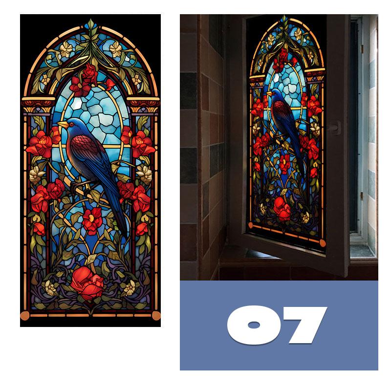 European Style Colorful Stained Glass Film Modern Art Geometry Pattern Privacy Window Stickers Static Cling Home Decor