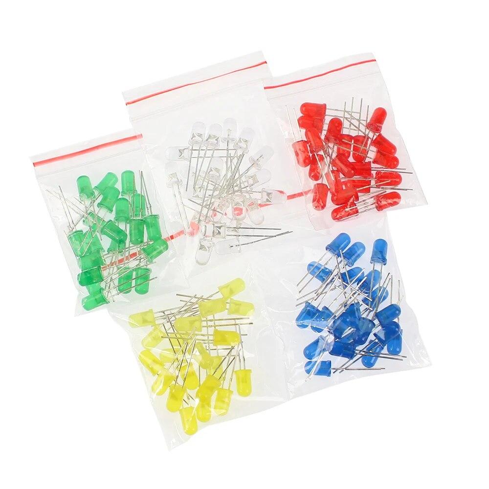 60pcs/100pcs 5MM LED Diodes Kit Pack DIY Electronics Red Orange Yellow Green Blue White 5mm LED Light Assortment Kit