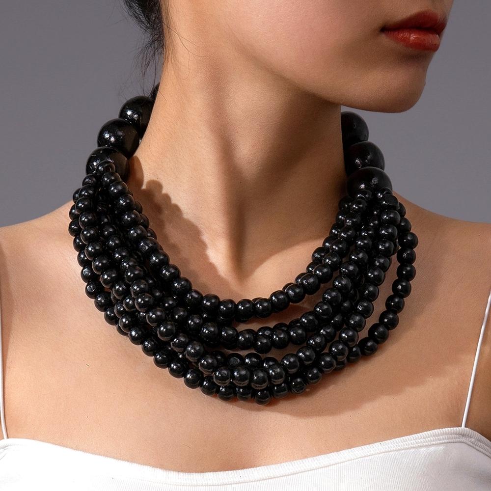 Zircón Africano Tendencia 2025 Estilo Étnico Bohemio Collar Hecho a Mano de Múltiples Capas con Cuentas de Madera Para Mujer Accesorios de Fiesta
