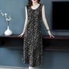 Women's Sleeveless Floral Print Midi Dress Round Neck Loose Fit Casual Summer Beach Dress For Middle-Aged