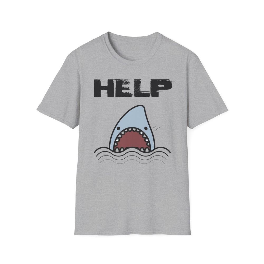 Shark Help Graphic Tee, Unisex T-Shirt for Ocean Lovers, Shark Week Shirt, Beach