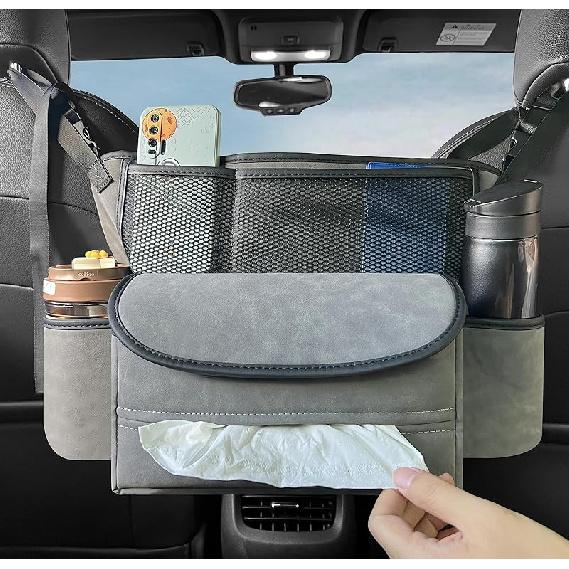 JEYODA Car Suede Seat Organizer High-Capacity Seat Back Pouch Central Storage For Pickup SUVs Double-Sided Tissue Storage Handbag Holder Car