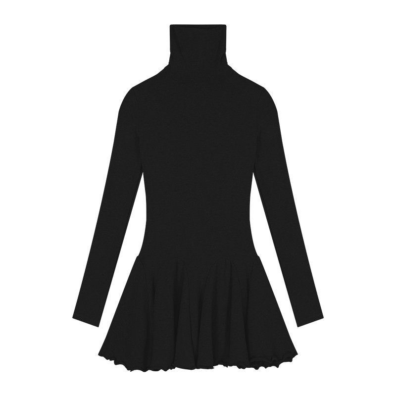 Pure Desire Spice Girl Turtleneck Versatile Long-sleeved Dress Women's Autumn and Winter New Waist Fluffy Skirt, Thin Bottom Skirt Short Skirt