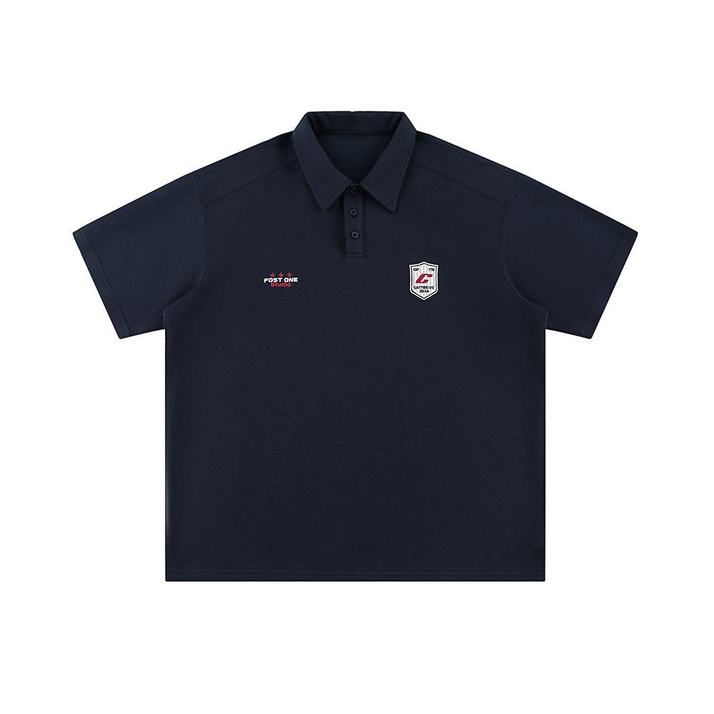New Men's American Retro Solid Color Pullover POLO Shirt Men Heavy 220g Loose Short-sleeved T-shirt