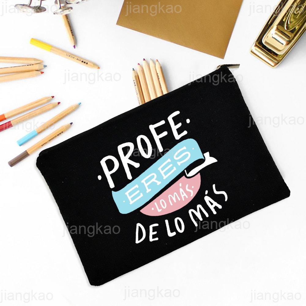 Best Teacher In The Word Spanish Print Pencil Bag School Stationery Supplies Storage Bags Travel Makeup Bag Toiletry Pouch Gifts