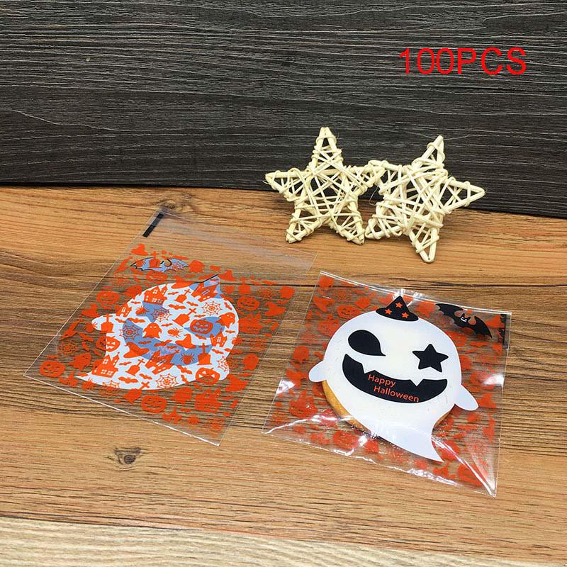 100pcs Plastic Clear DIY Candy Cookies Bag Halloween Pumpkin Ghost Gifts Bags US 100pcs Plastic Clear DIY Candy Cookies Bag Halloween Pumpkin Ghost Gifts Bags US