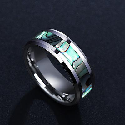 8mm Abalone Shell Stainless Steel Rings Engagement Ring Rainbow Rippled Abalone Inlay Stainless Steel Ring