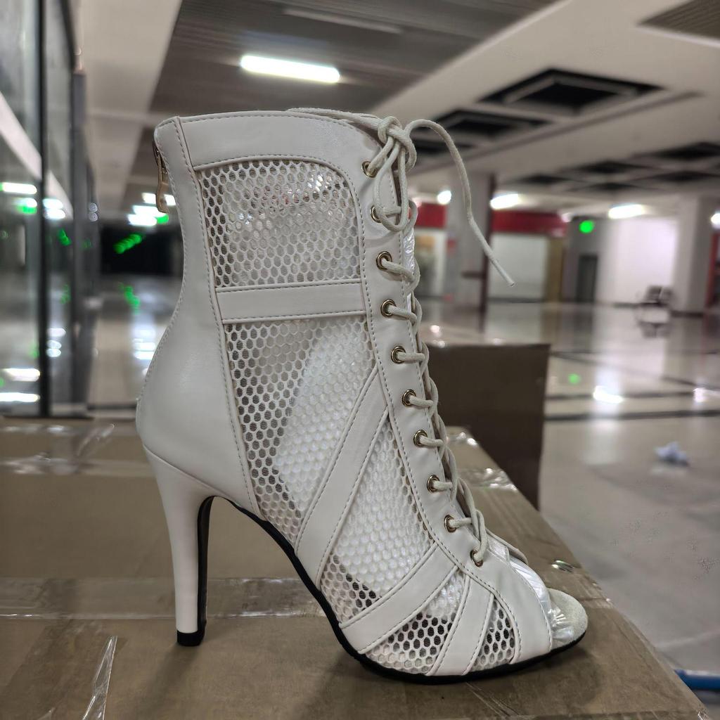 Dames Kant-up Mesh Hoge Hak Jazz Laarzen - Hol Ontwerp en Peep-Toe Dansschoenen, Ook Verkrijgbaar in Grote Maten.