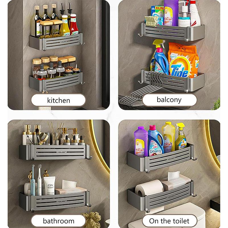 Space Aluminum Bathroom Shelf Self Adhesive Wall Mount Shower Rack No Drill Shampoo Hanger Bath Room Makeup Basket Storage Caddy