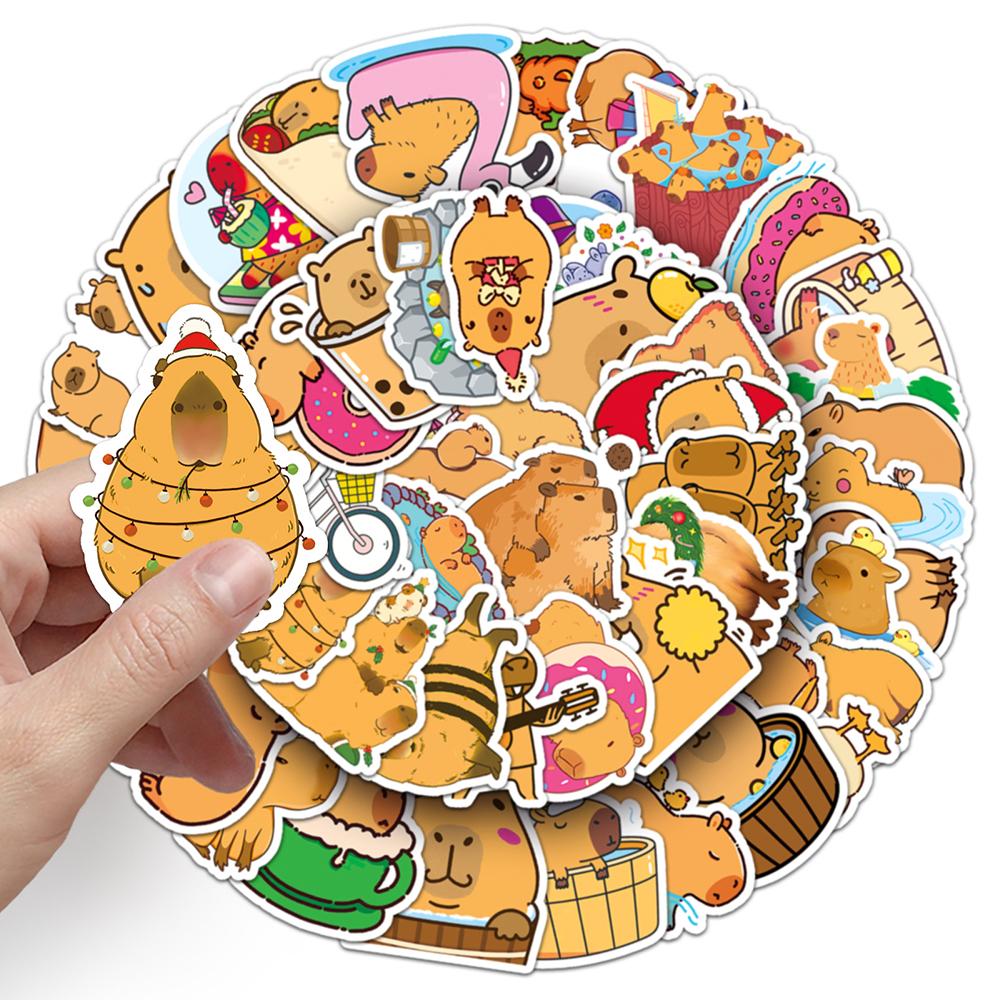 50 Pcs Cute Capybara Stickers for Water Bottles Laptop Guitar Luggage Bike
