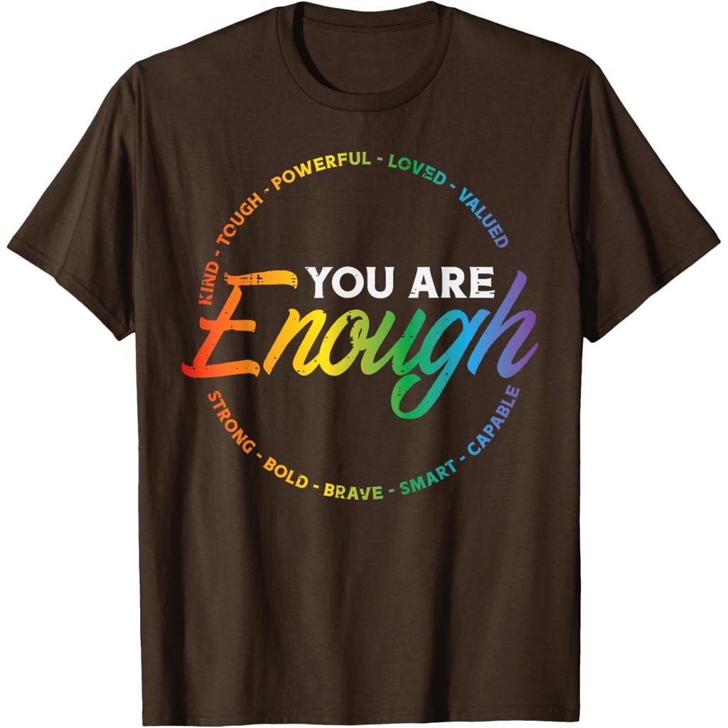 You Are Enough Rainbow Pride Affirmation Graphic Tee Unisex Women Casual T-Shirt