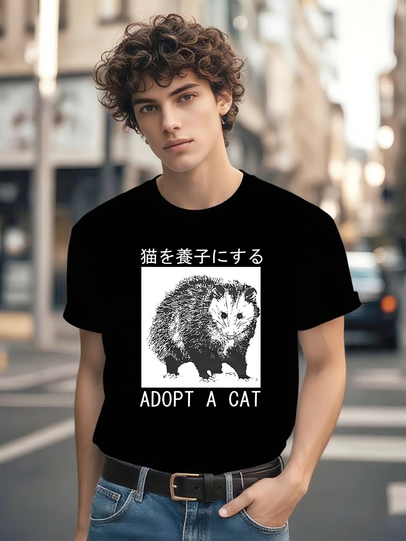 Adopt a Cat Graphic Tshirt Graphic Tshirt - Black with Wh... S