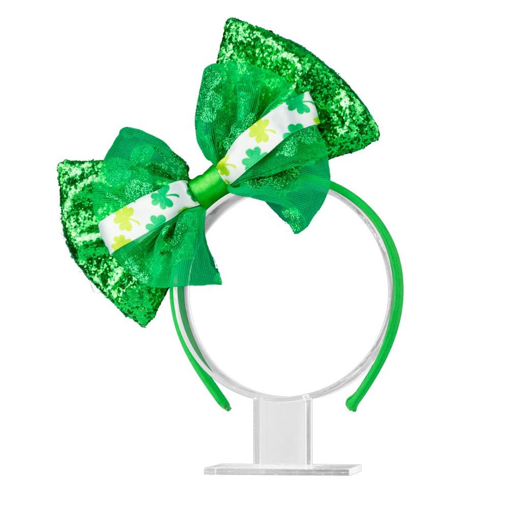 Festive Style ST. Patricks Day Headband Shamrock Shape Portable Bow Headband Creative Hair Hoop ST. Patricks Day