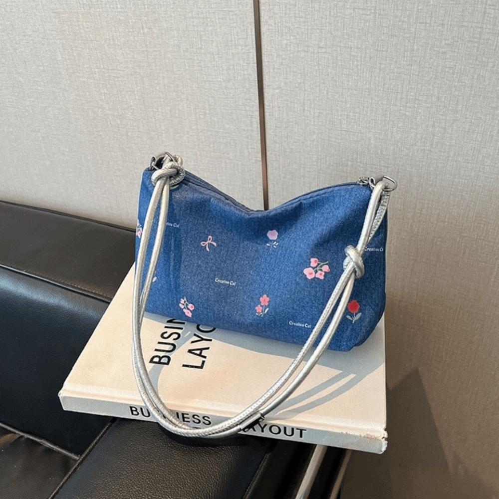 Blue Bow Underarm Bag Korean Women's Handbag Fashion Denim Shoulder Bag  Commuting