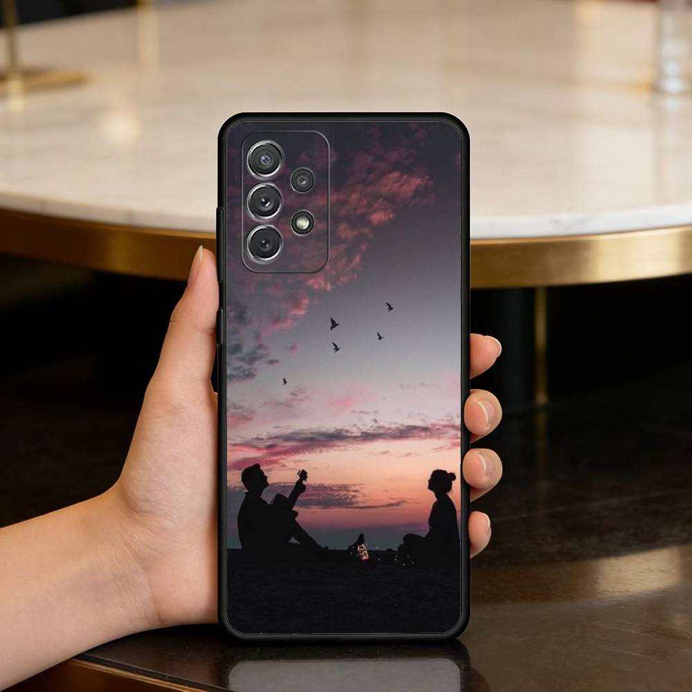 Romantic Couple Silhouettes Soft Silicone Black Cover Phone Case For Samsung Galaxy A73,A72,A71,A70,A53,A52,A51