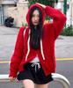 Youhee Rope Hood Zip-Up Knit Red