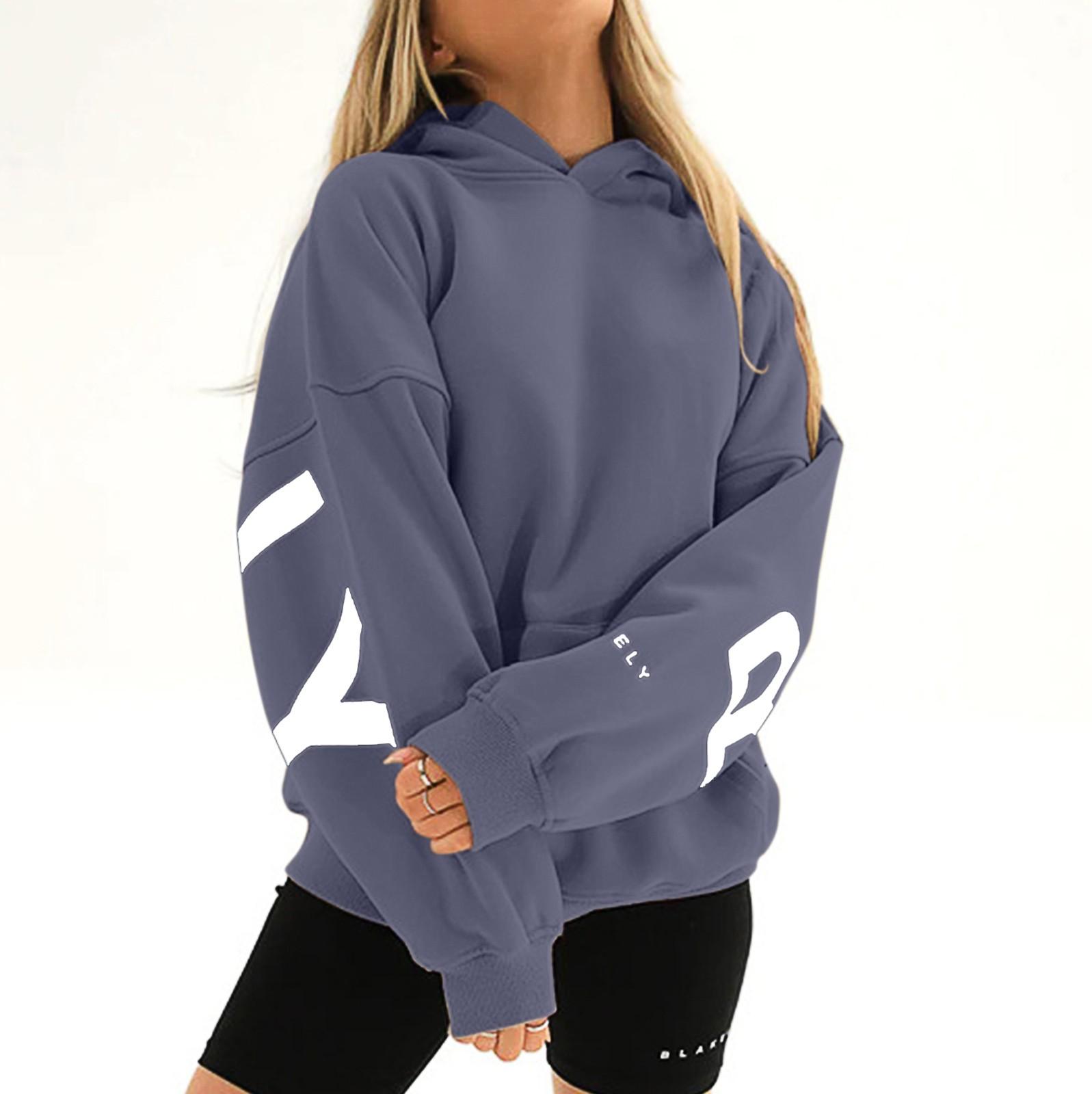 

Женский свободный пуловер с капюшоном и буквенным принтом Fashiona, топы XL синий