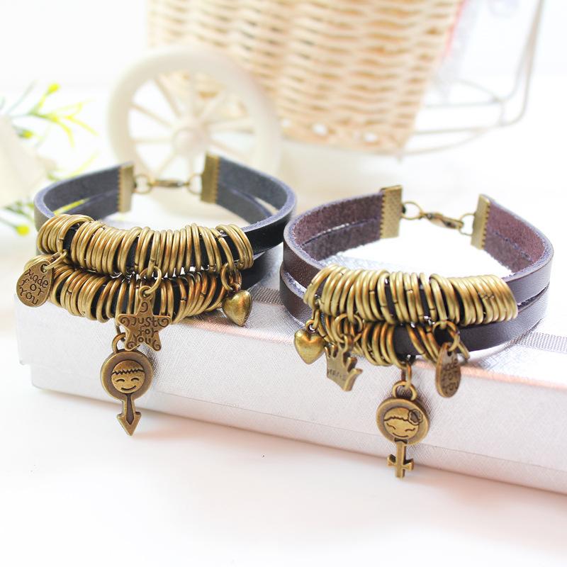 JMXD Vintage Circle Bronze Beaded Bracelet Handmade Gender Symbol Unisex Stretch Skull Infinity Rope Wristband Retro Punk Gift Jewelry