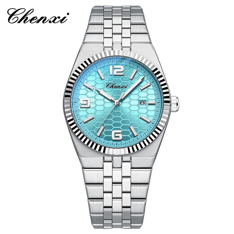 Original CHENXI Watch Fashion Elegant Silver Steel Strip Calendar Quartz Wristwatch Luminous Waterproof Men's Watches