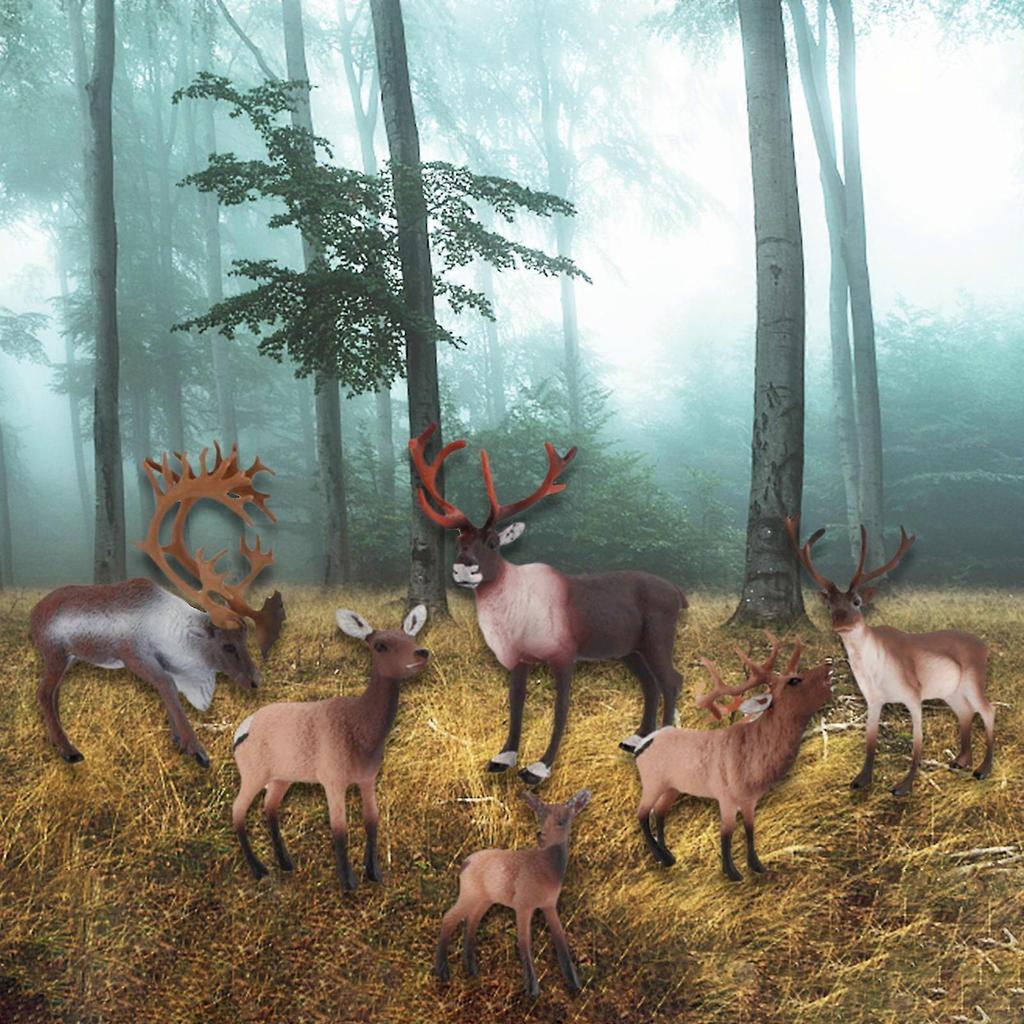 6x Elk Sika Deer Toys Model Action Figures Crafts Forest Cake Toppers Decor