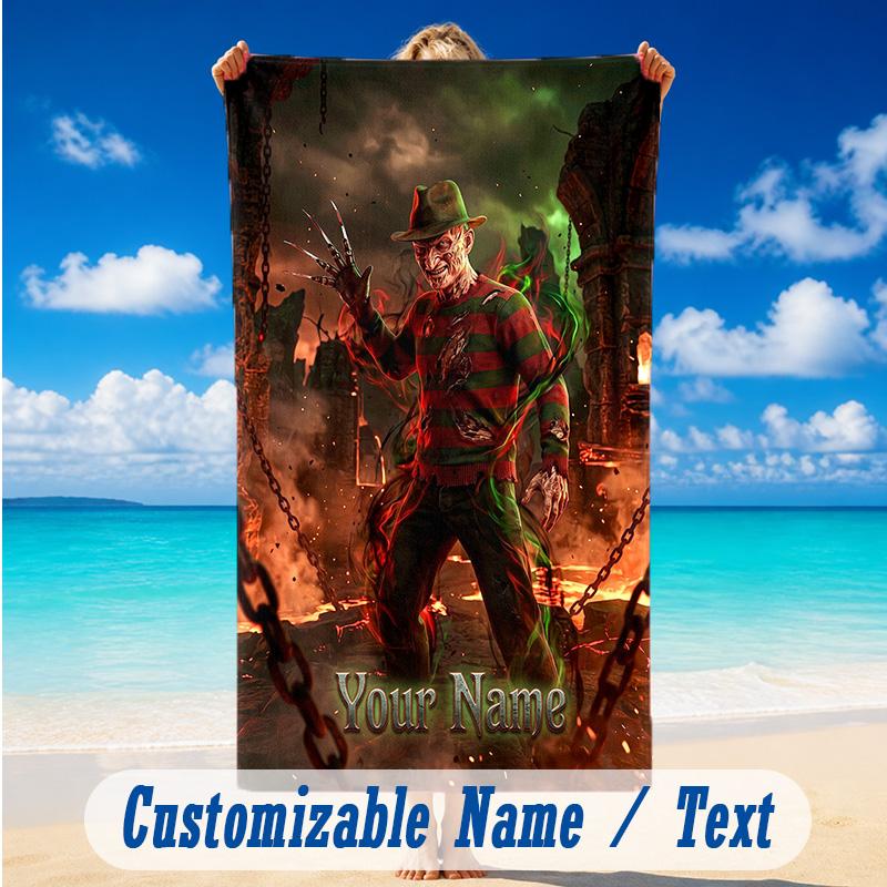 Beach Towel Custom Name Text, Quick Dry Large Towel For Beach HomeA Nightmare on Elm Street Freddy Krueger