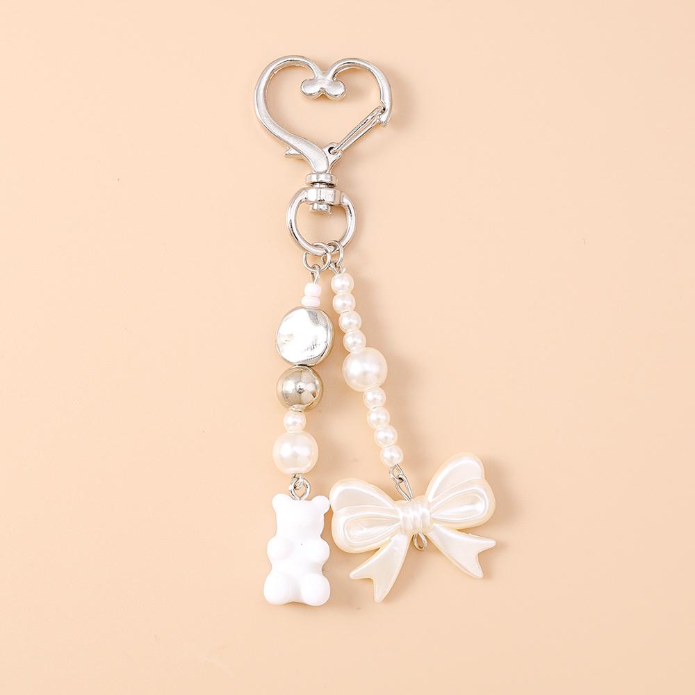 Cute Bowknot Keychain Women Girls Pearl Beaded Key Ring Pendants for Handbag Decor DIY Handmade Key Chain Gifts