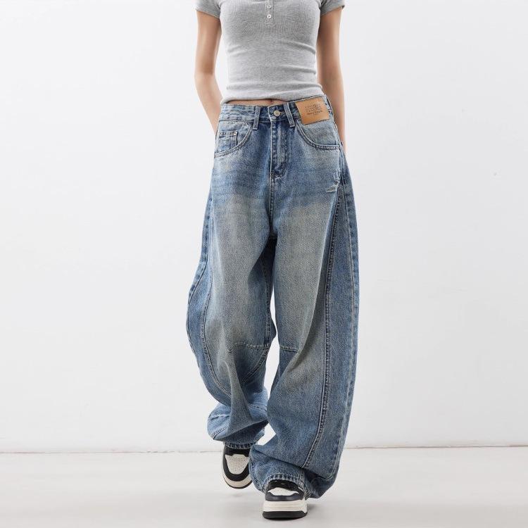 Scimitar Jeans Women's Loose and Loose Wide Leg Pants Design Sense Mopping Long Pants Trendy Women's Vintage Wash Wide-leg Jeans Casual Pants