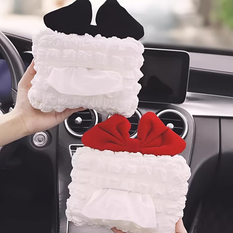 1pc Car Tissue Box, Creative Puffy Grid Car Multifunctional Seatback Tissue Drawer, Cute Decorative Car Tissue Holder