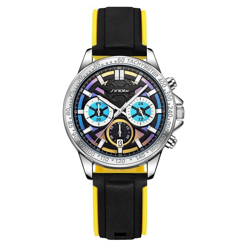 Men S Student Watch Men S Multifunctional Sports Three-Eye Men S Watch Contrast Color Silicone Quartz Watch 9886
