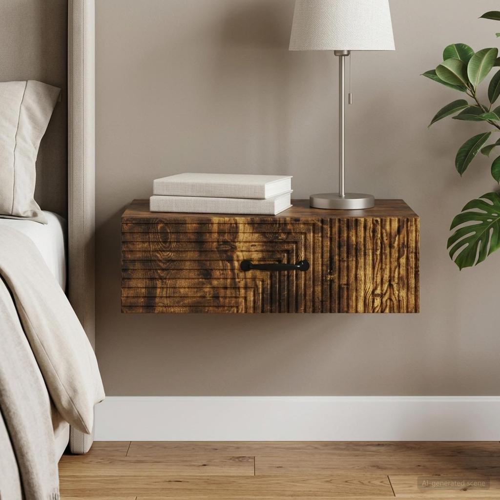 Wall Mounted Side Table Smoked Oak Wood Based Material