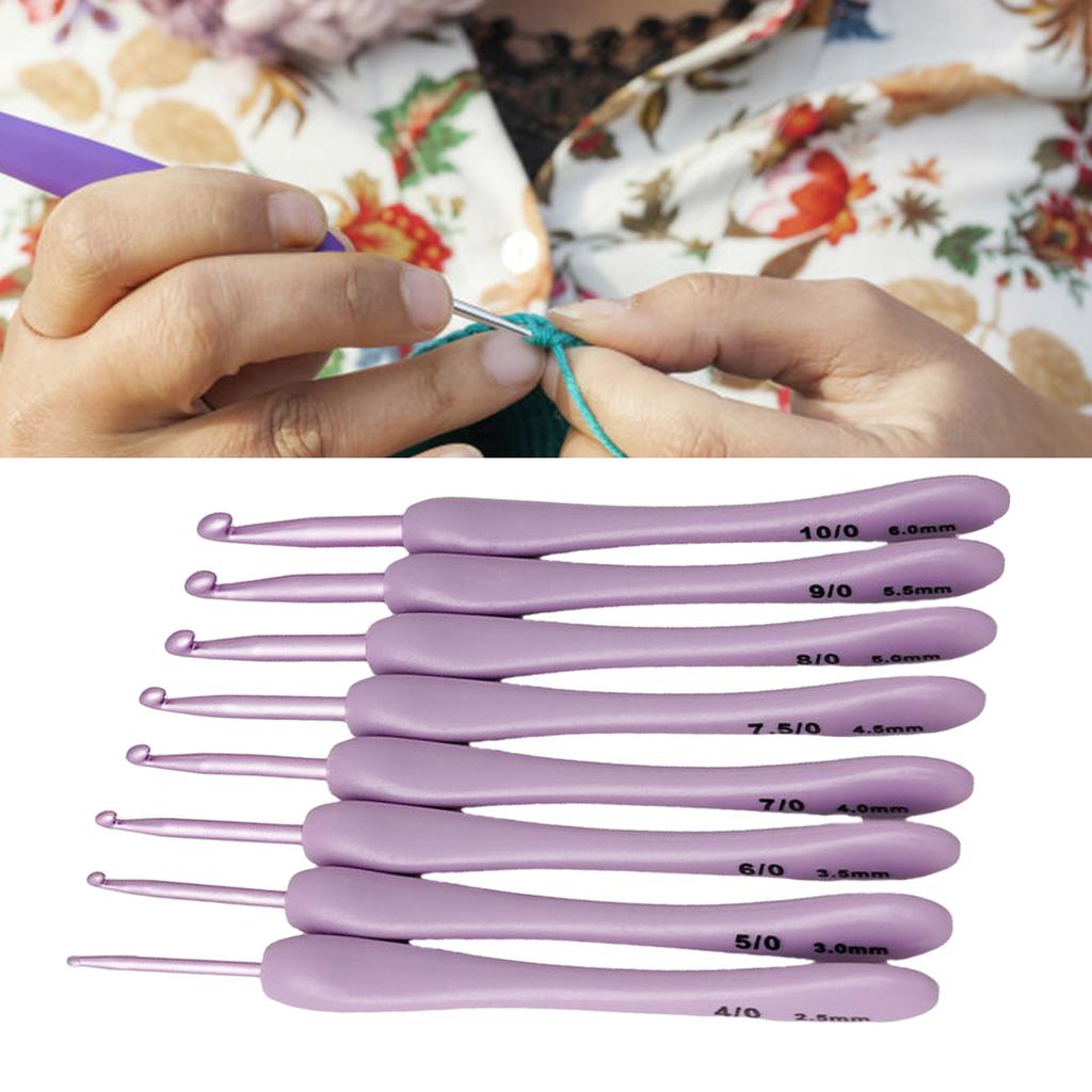 8Pcs Crochet Hook Set Plastic Knitting Needle Crochet Craft Yarn Weaving Tool with Ergonomic Grip Handle & Aluminum Tip
