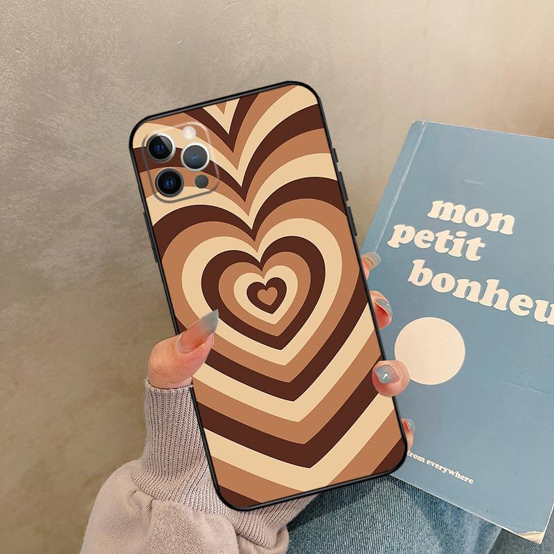 Latte Love Brown Heart Aesthetic Case For iPhone 17 Air 16 15 14 13 11 12 Pro Max 13 mini XR 15 16 Plus 16e Back Cover Shell