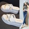 Thick-bottomed slope heel slippers women's high-end fashion 2025 summer new muffin versatile cool slippers increase height