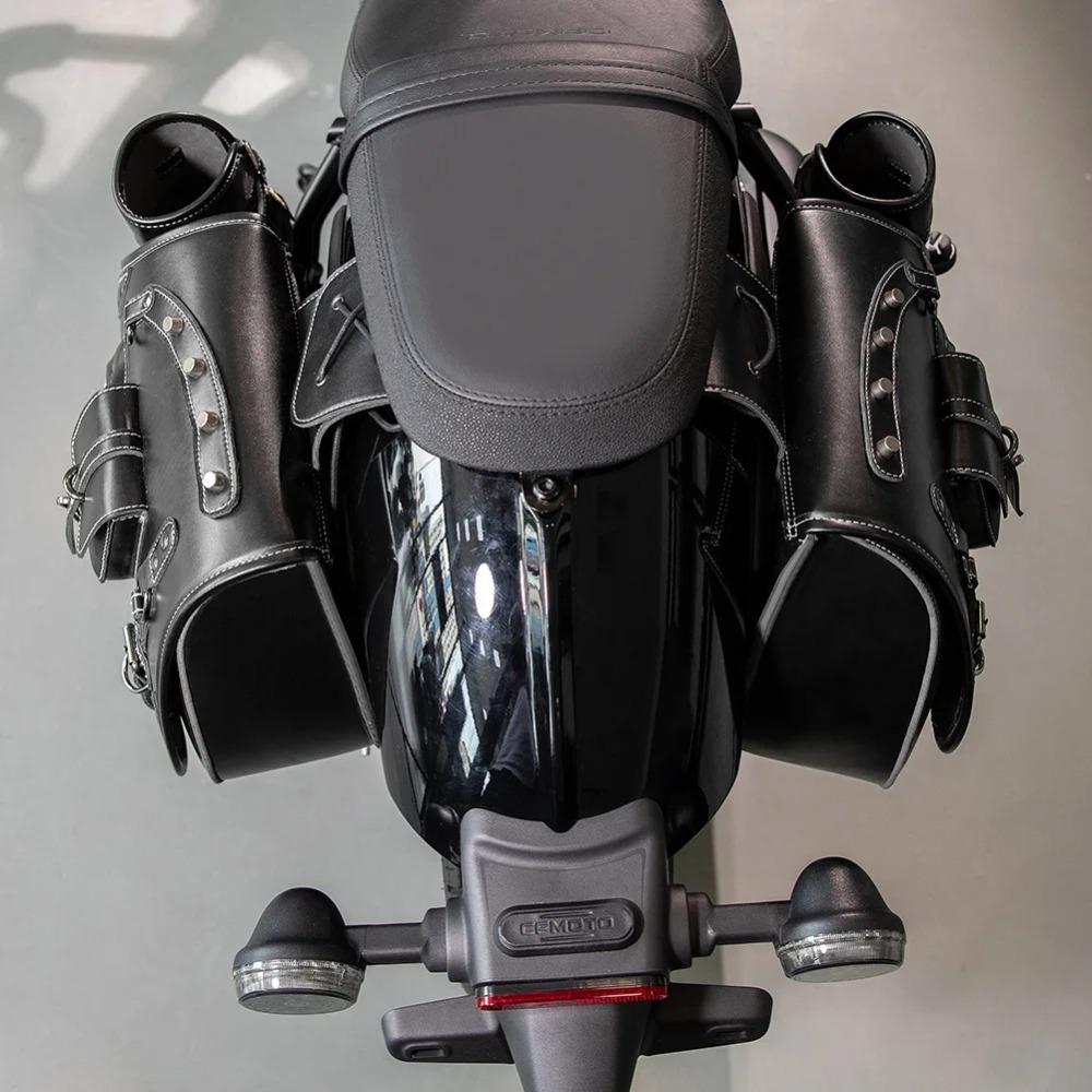 Universal Retro Motorcycle Saddlebag Throwover Saddlebags for Harley XL883 Honda Yamaha Suzuki PU Leather with Cup Side Gear Bag