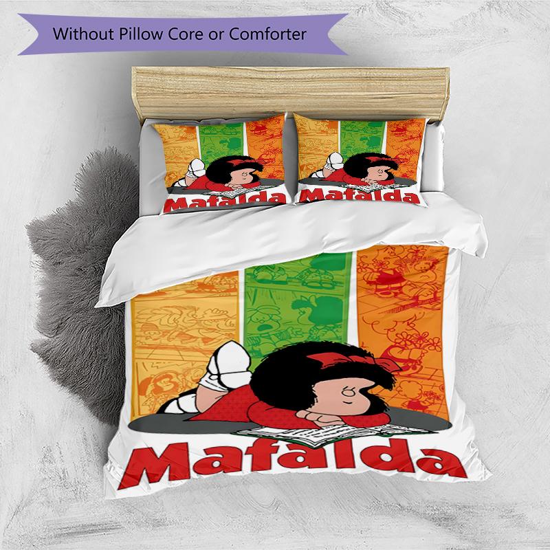 3pcs Mafalda1 Design Cover Set - HD Printed Bedding with 1 Cover and 2 Pillowcases - Perfect for Home and Dorm Decor