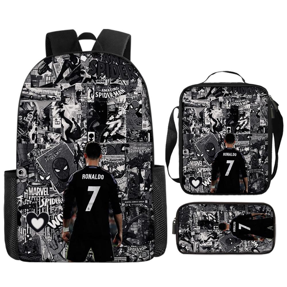 Sac à dos imprimé étoile de football Sac à dos scolaire trois pièces pour enfants Sac à dos dessin animé pour élève de l'école primaire Three-piece set