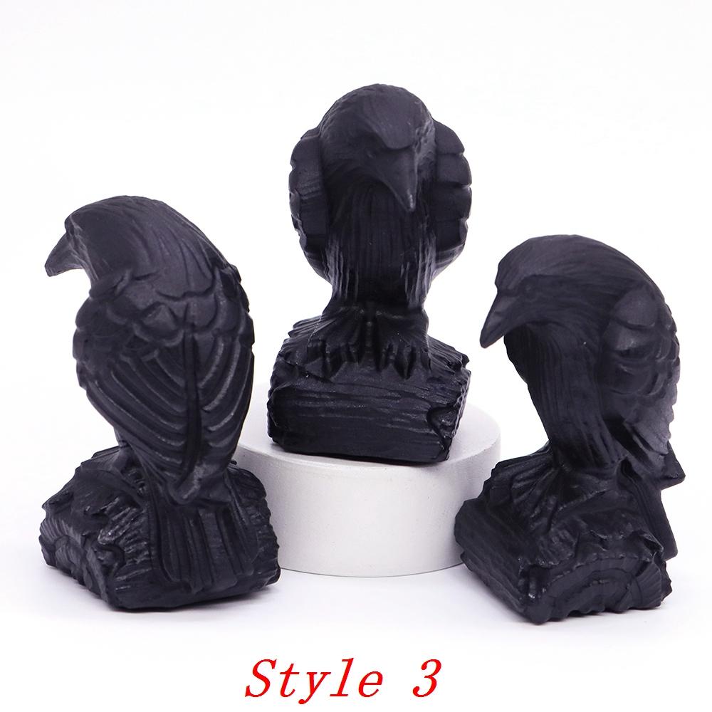 Natural Stone Black Obsidian Carving Matte Crow Quartz Crystals Raven Mini Bird Healing Crystal Ornament Halloween Decor Gifts