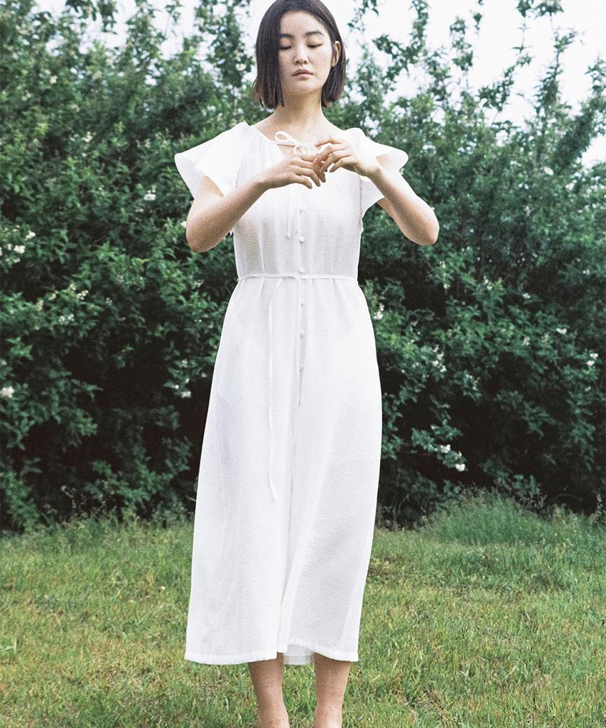 Kamdaun Sheer Long Dress - White