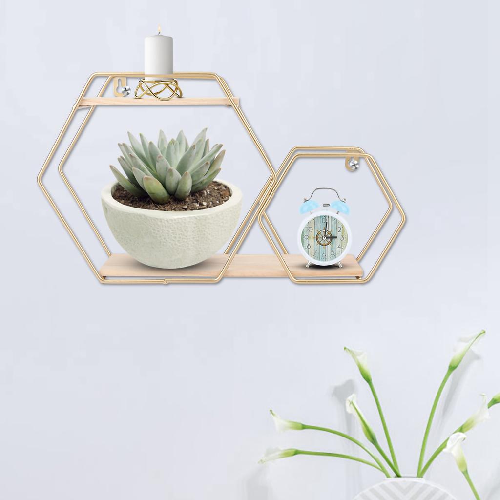 Wall Mounted No Punch Shelves Display Storage Rack Home Office Decoration(Gold )