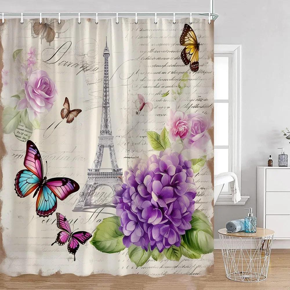 Pink Fashion Romantic Shower Curtain Paris Landscape dress Pink Bathroom Decoration Modern Bathroom Curtain with Hook