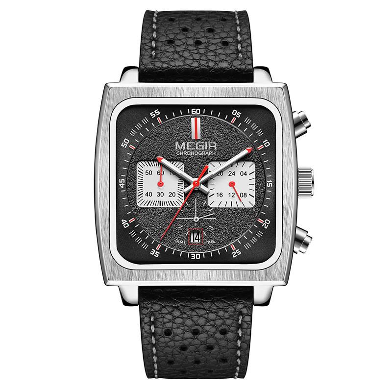 New Square Watches for Men Business Blue Leather Military Men's Wristwatch Chronograph Clock Waterproof Watch