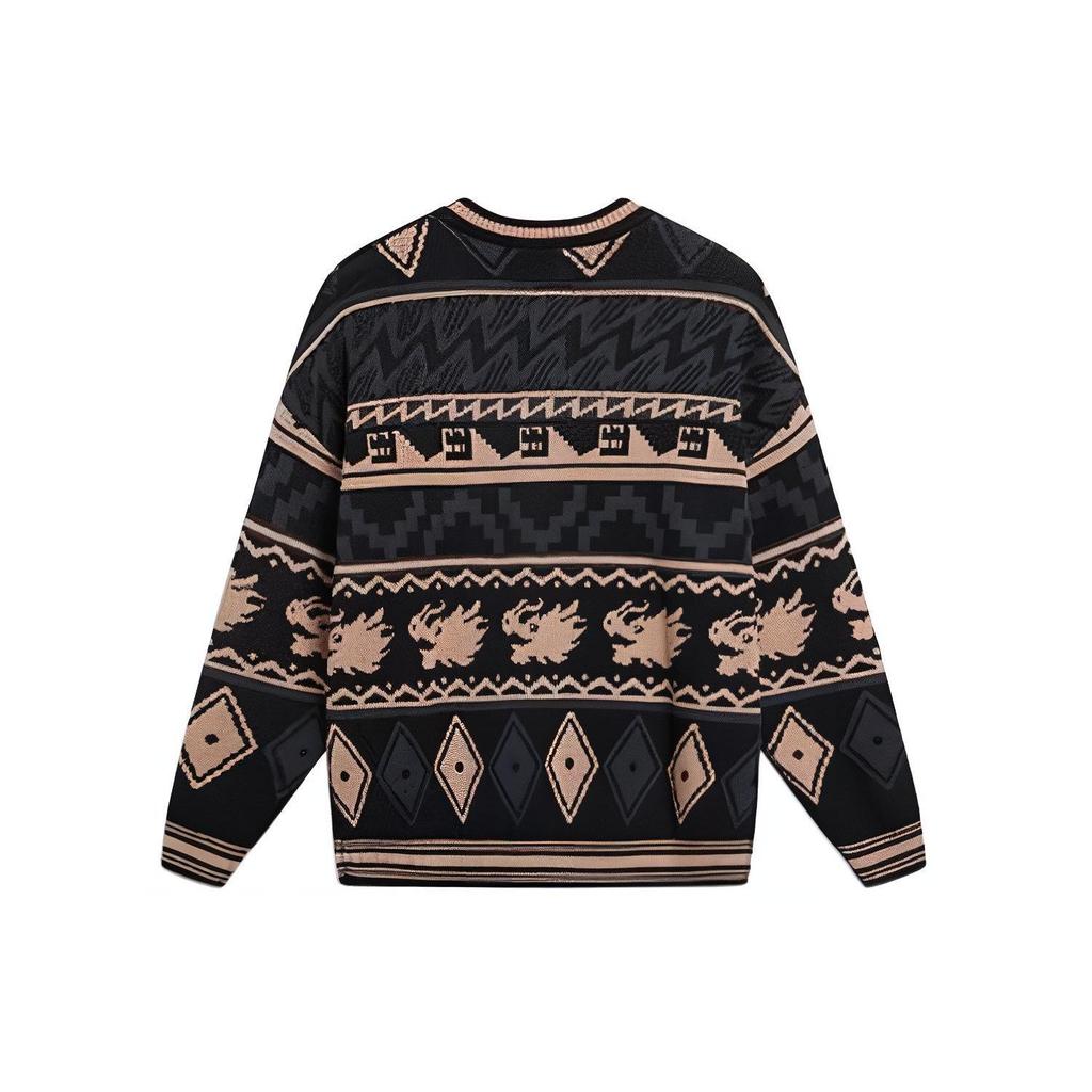 Li Ning Sport Lifestyle Series Wealth Accumulation Pullover Round Neck Casual Long Sleeve Knit Sweater Unisex Sweater Black AMBU025-1