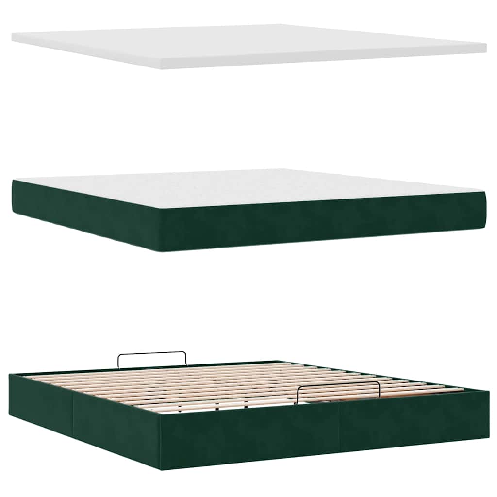 Ottoman Bed with Mattress Dark Green 160x200 Cm Velvet