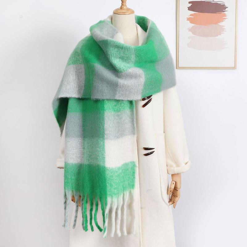 Crain blauer Schal Damen Winter vielseitig verdickt einfarbig Schal Mohair Premium warmer Schal