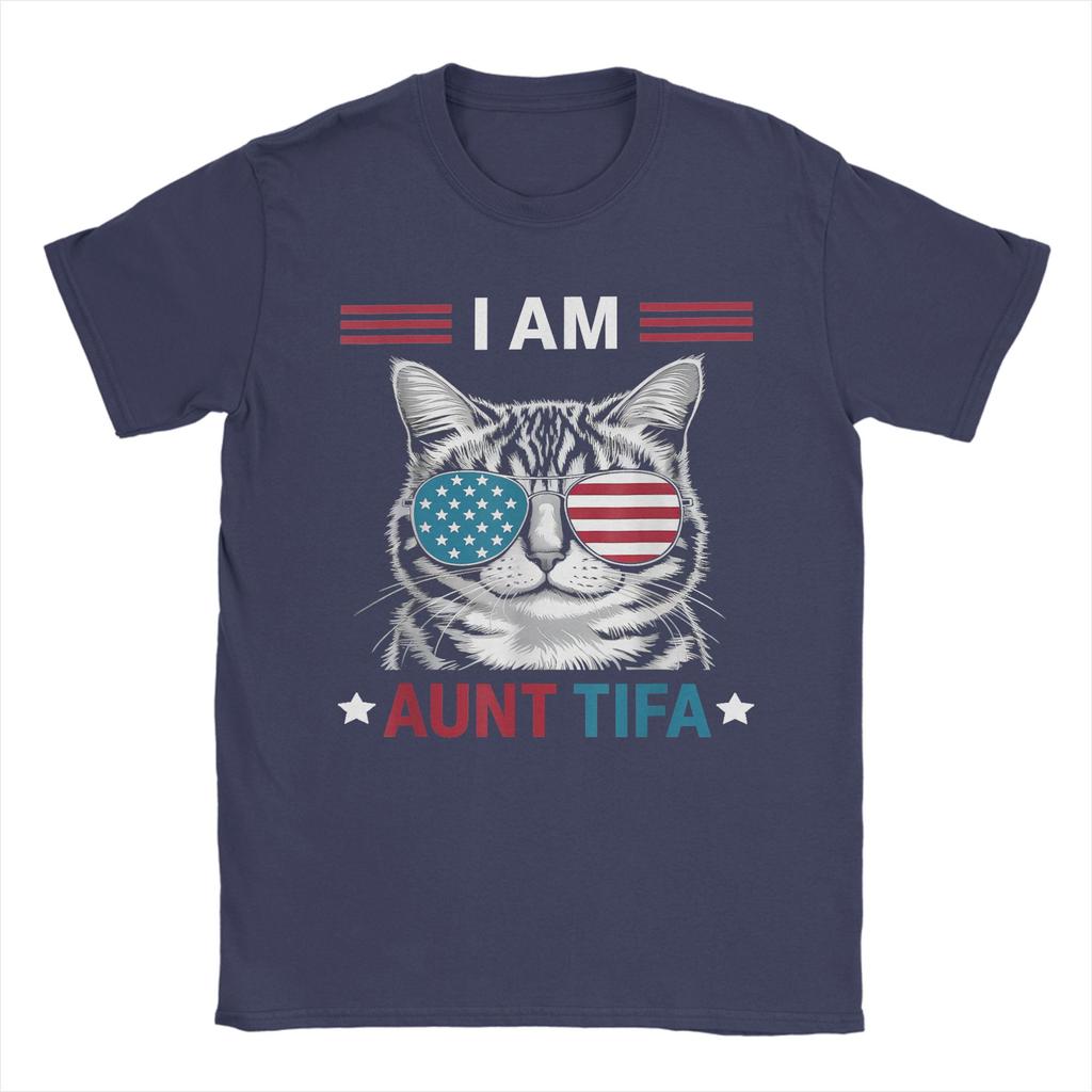 Novelty I Am Aunt Tifa Cat Patriotic T-Shirts for Men Round Collar Pure Cotton T Shirt Short Sleeve Tees Summer Tops